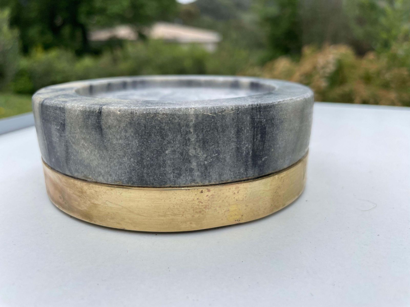 Vide Poche, Ashtray, In Marble And Brass, Grey And Gold Color, Italy 1960 photo for sale