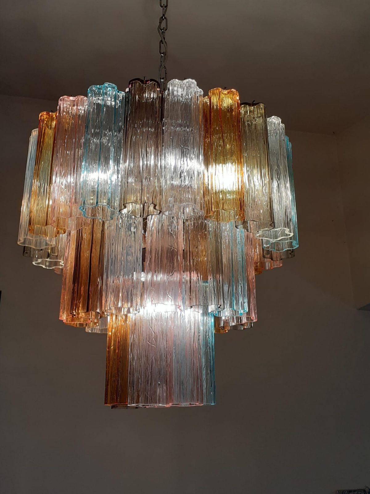 Contemporary Murano Glass "Tronchi" Chandelier With A Chrome Metal Frame photo 6820.0