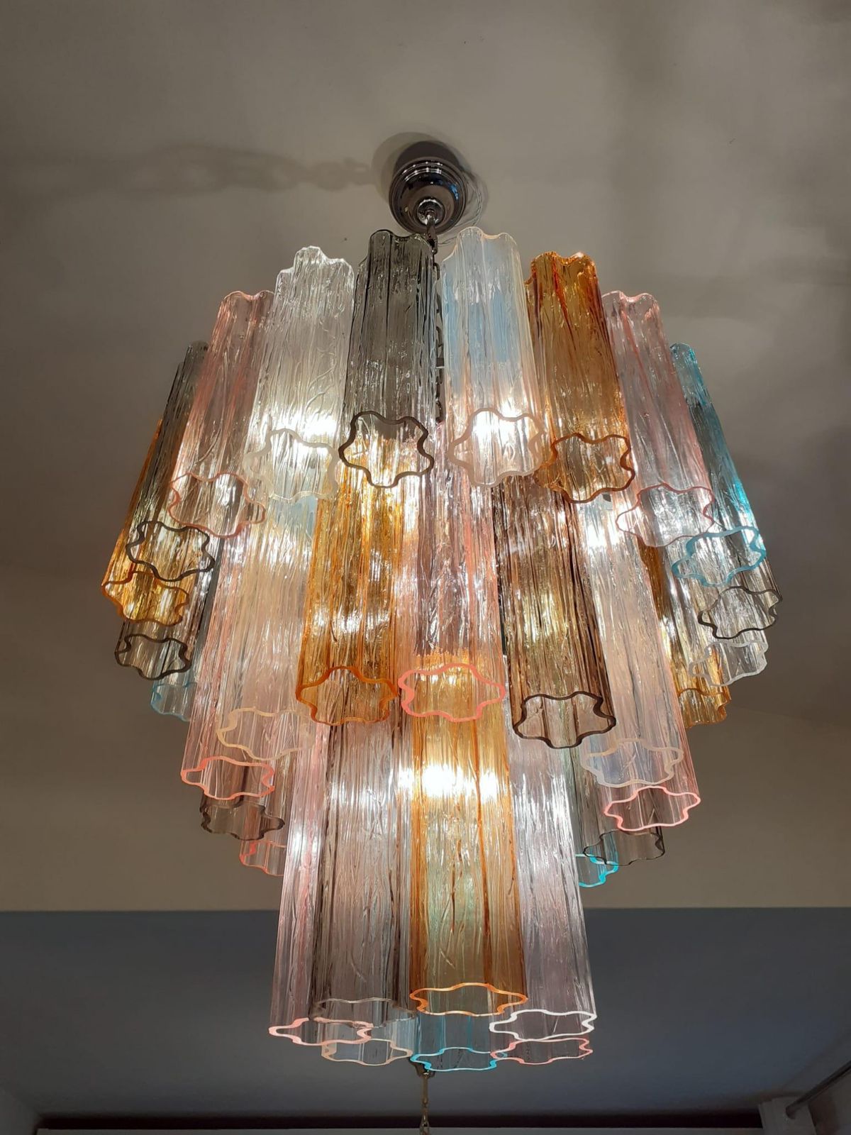 photo for sale Contemporary Murano Glass "Tronchi" Chandelier With A Chrome Metal Frame