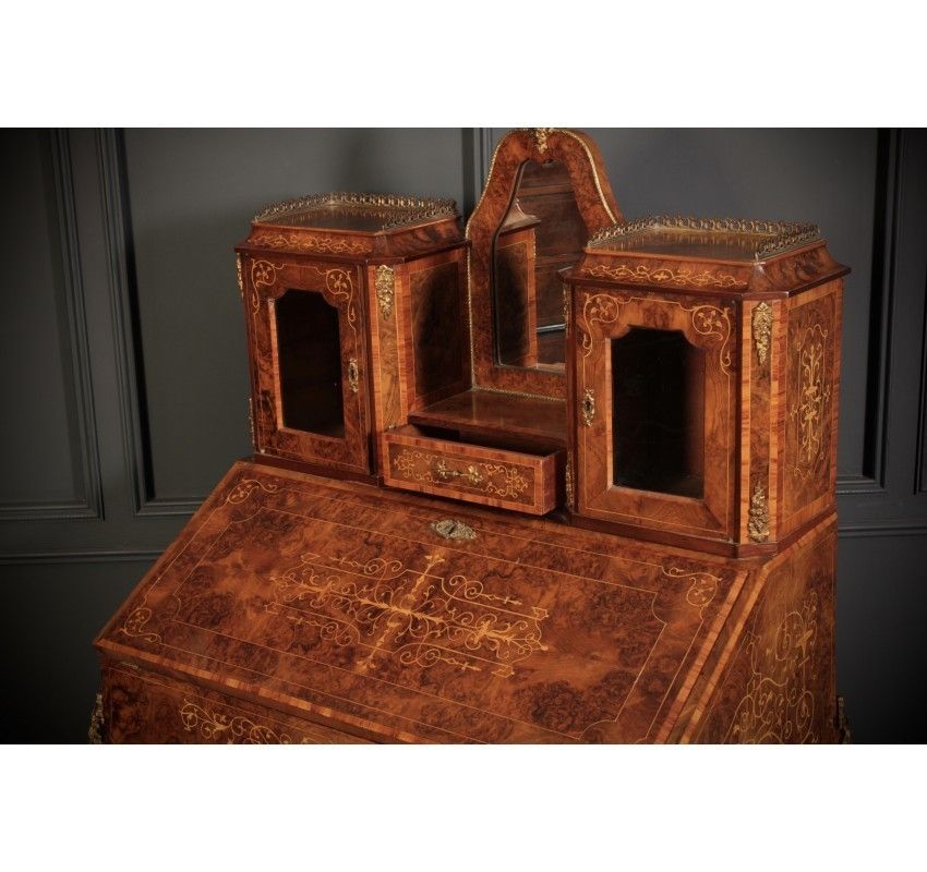 Burr Walnut Marquetry Inlaid Writing Desk photo vintage