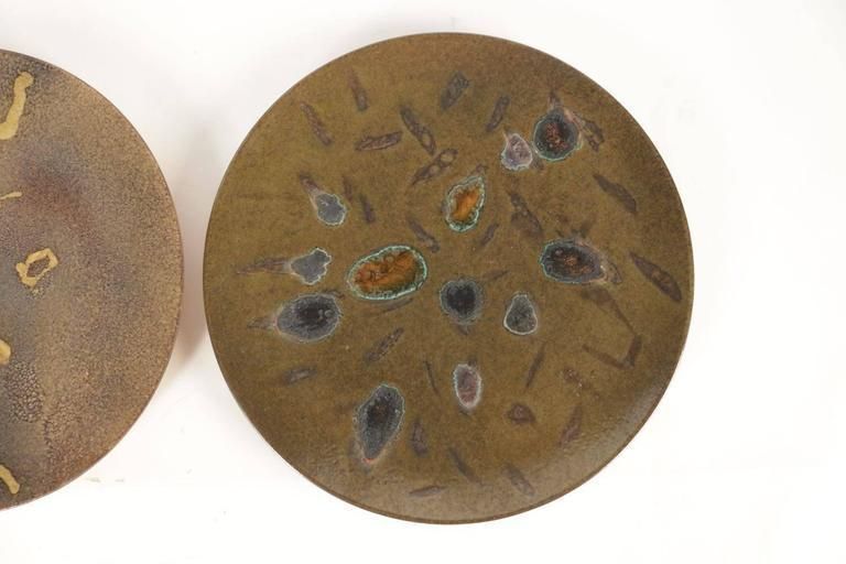 Two Hand Painted Abstract Ceramic Plates By 'Alan Beitner' Signed photo Home Decor