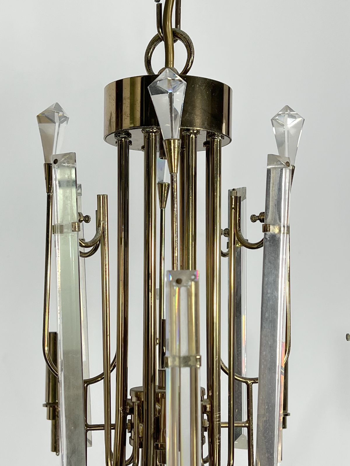 1062.75 Vintage Brass And Glass Stilkronen Chandelier. Italy 1970s photo