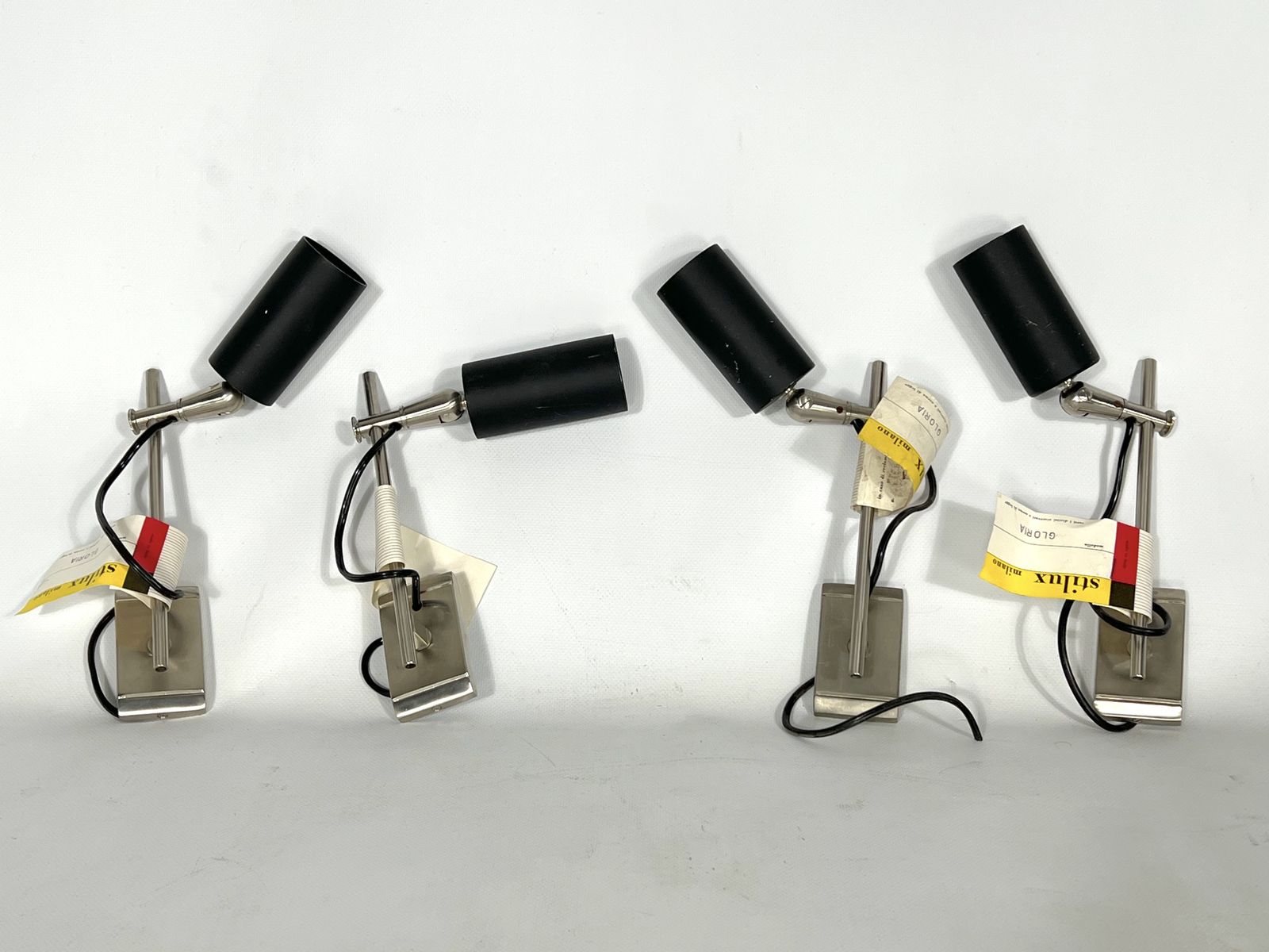 Mid Century Modern Set Of Four Inedited Orientable Gloria Model Spotlights By Stilux Milano