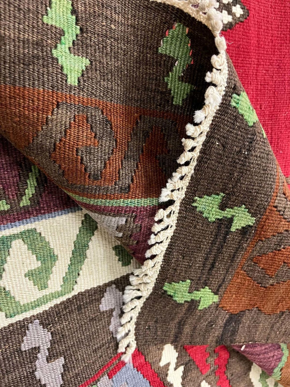 Red Carpet Antique Kilim Rug Handmade Flatwoven Geometric Rug 360x273cm photo for sale