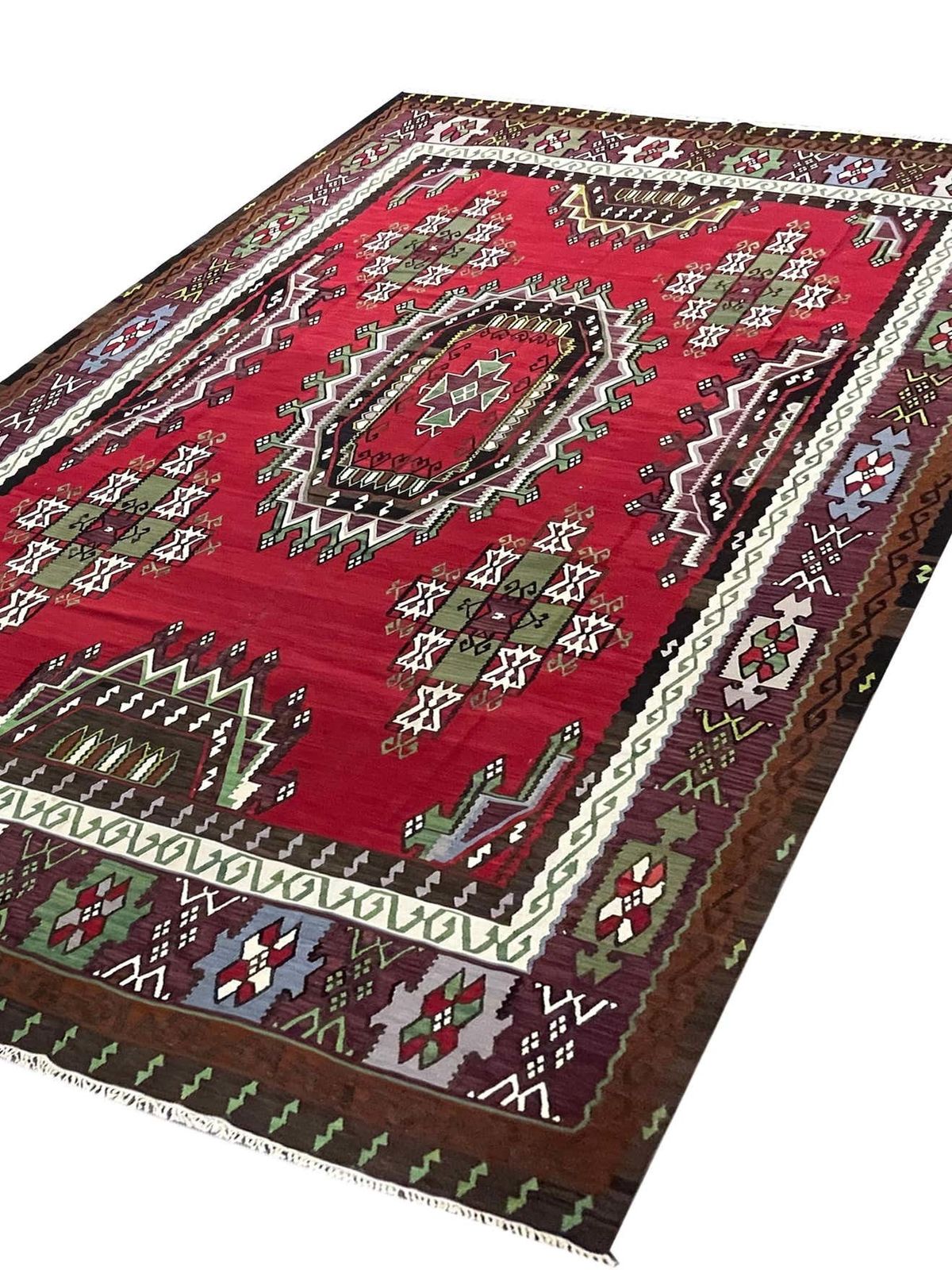 Red Carpet Antique Kilim Rug Handmade Flatwoven Geometric Rug 360x273cm photo 5880.0