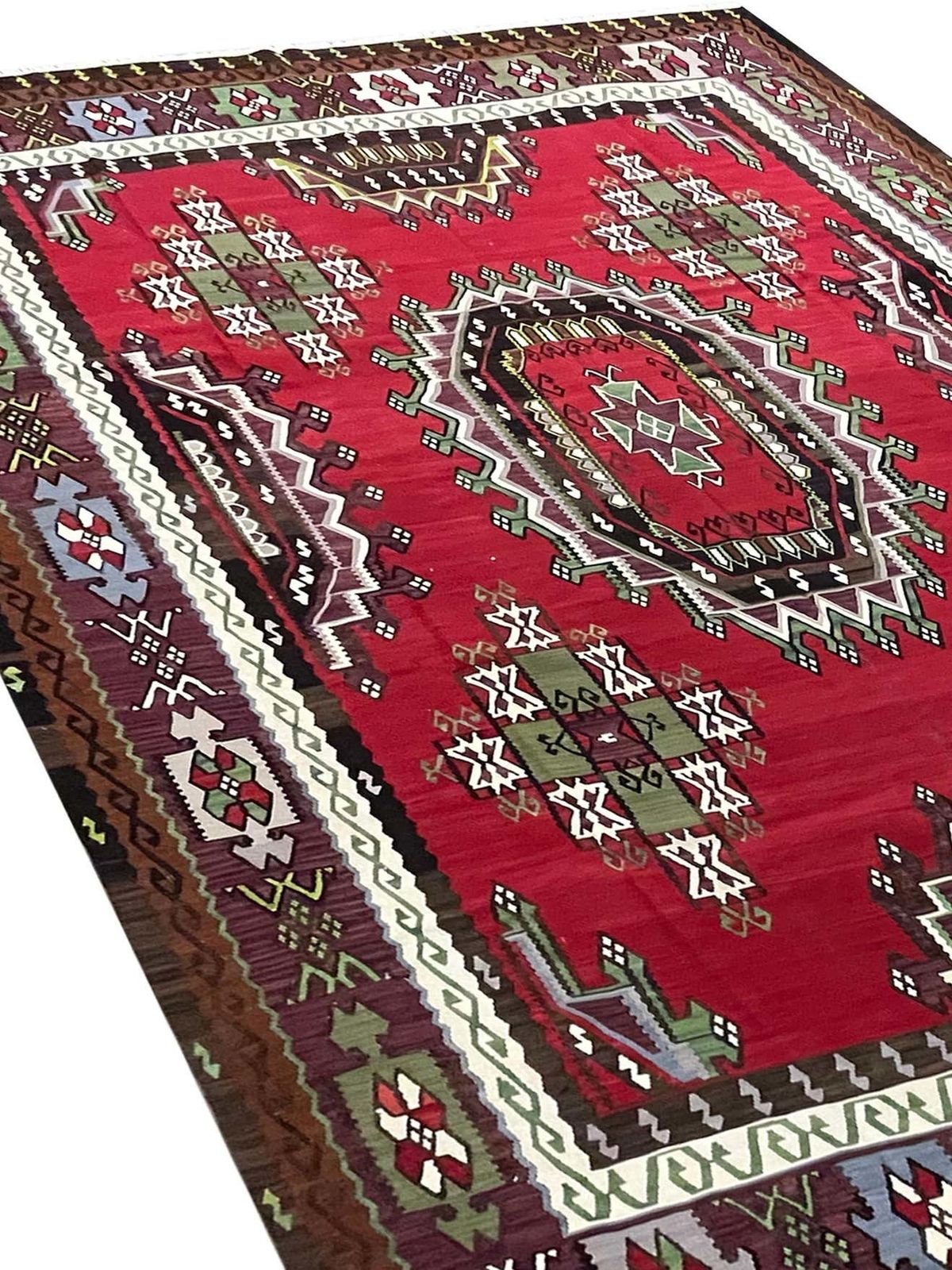 Red Carpet Antique Kilim Rug Handmade Flatwoven Geometric Rug 360x273cm photo vinterior