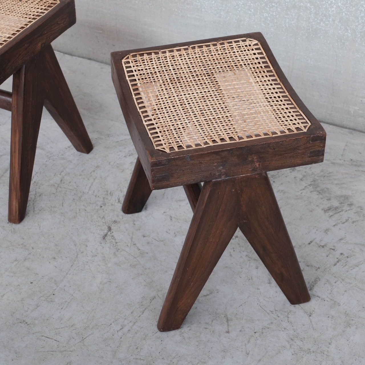 Pair Of Pierre Jeanneret Mid Century Stools Pj Si 34 A photo vintage