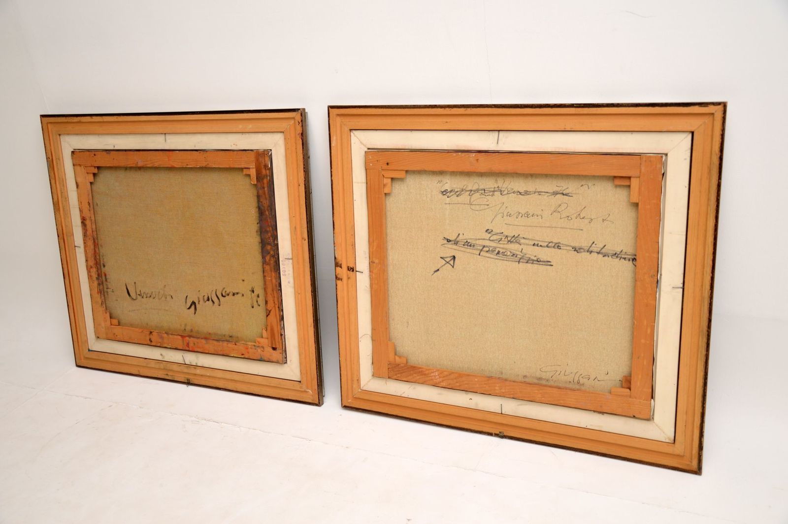 photo for sale Pair Of Italian Abstract Framed Oil Paintings C.1980 Signed "Giussani"