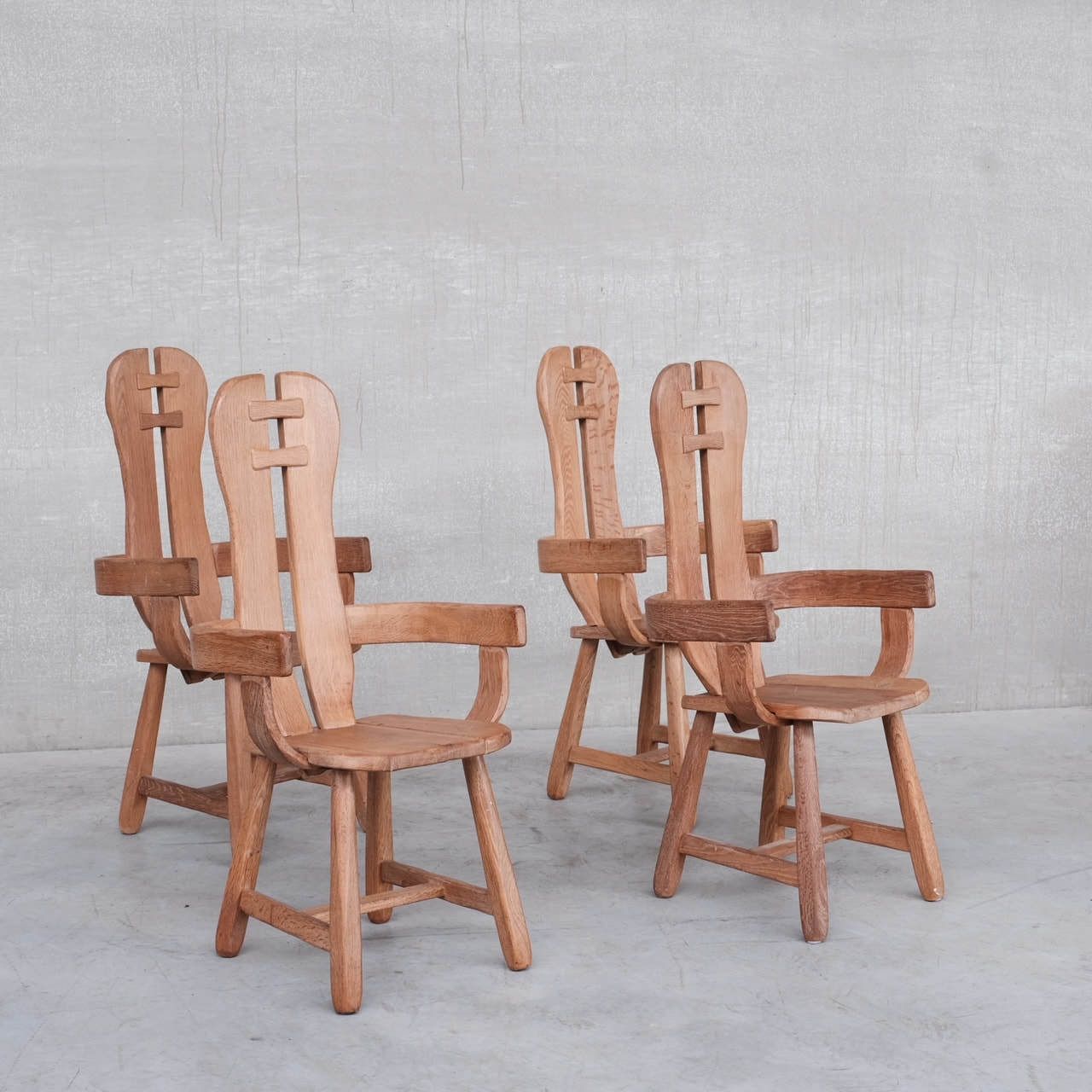 Furniture Belgium Oak Brutalist Mid Century Chairs By De Puydt (4) photo