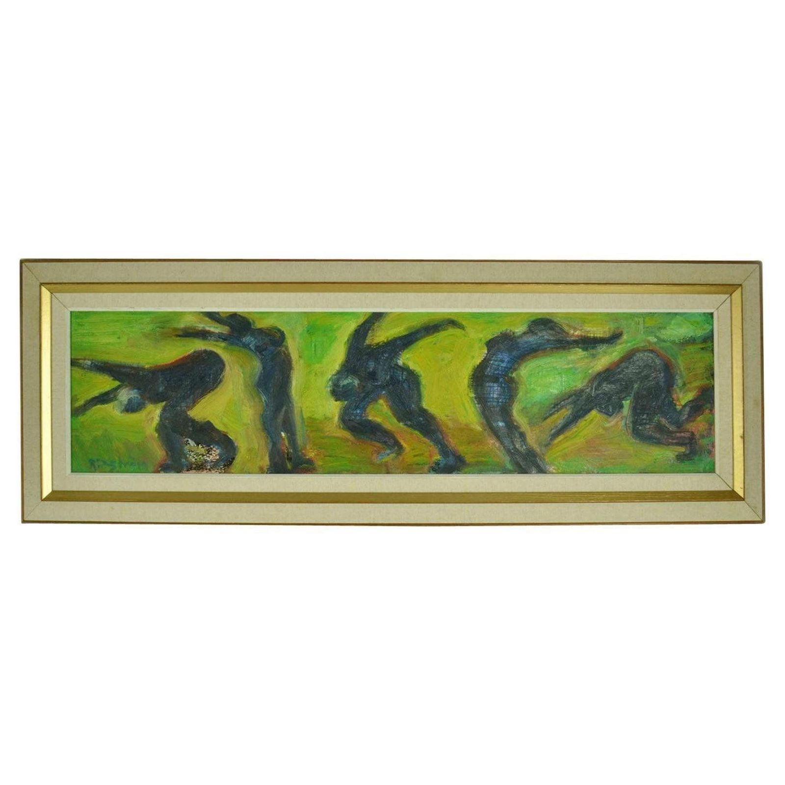 Swedish Painting Of Dancing Women In Green Field By R. Dagstrom
