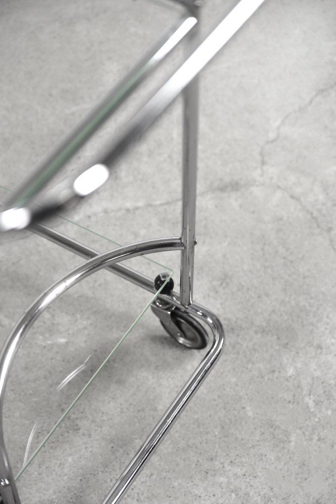 Vintage Art Dèco Tubular Steel Chrome Plated And Glass Bar Cart, 1950s photo for sale