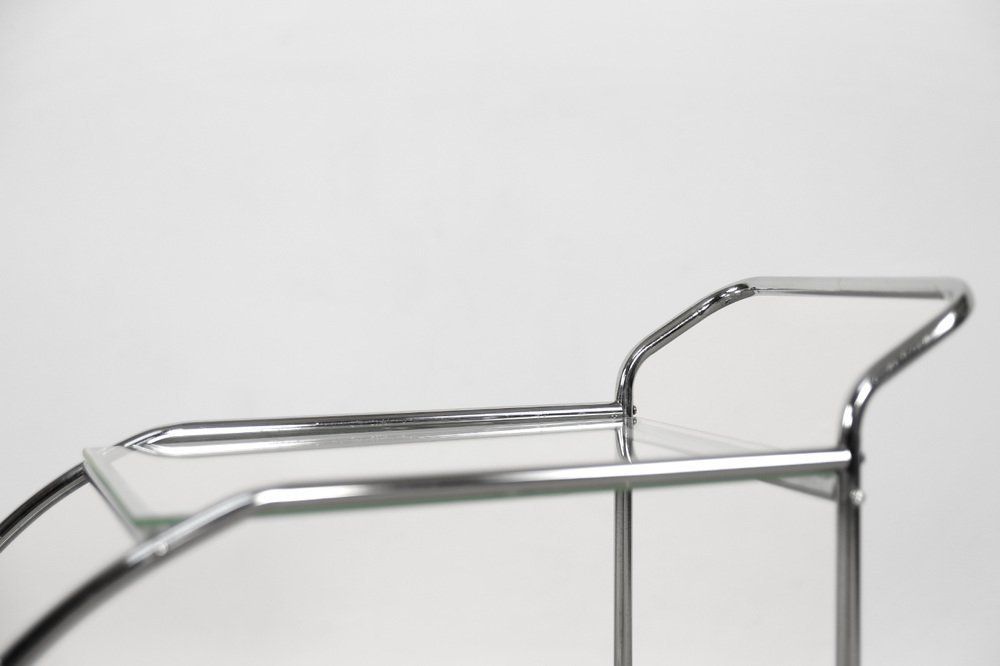 Meubels Vintage Art Deco Buisframe Barcart Van Verchroomd Staal En Glas, Ca. Jaren 1950 photo