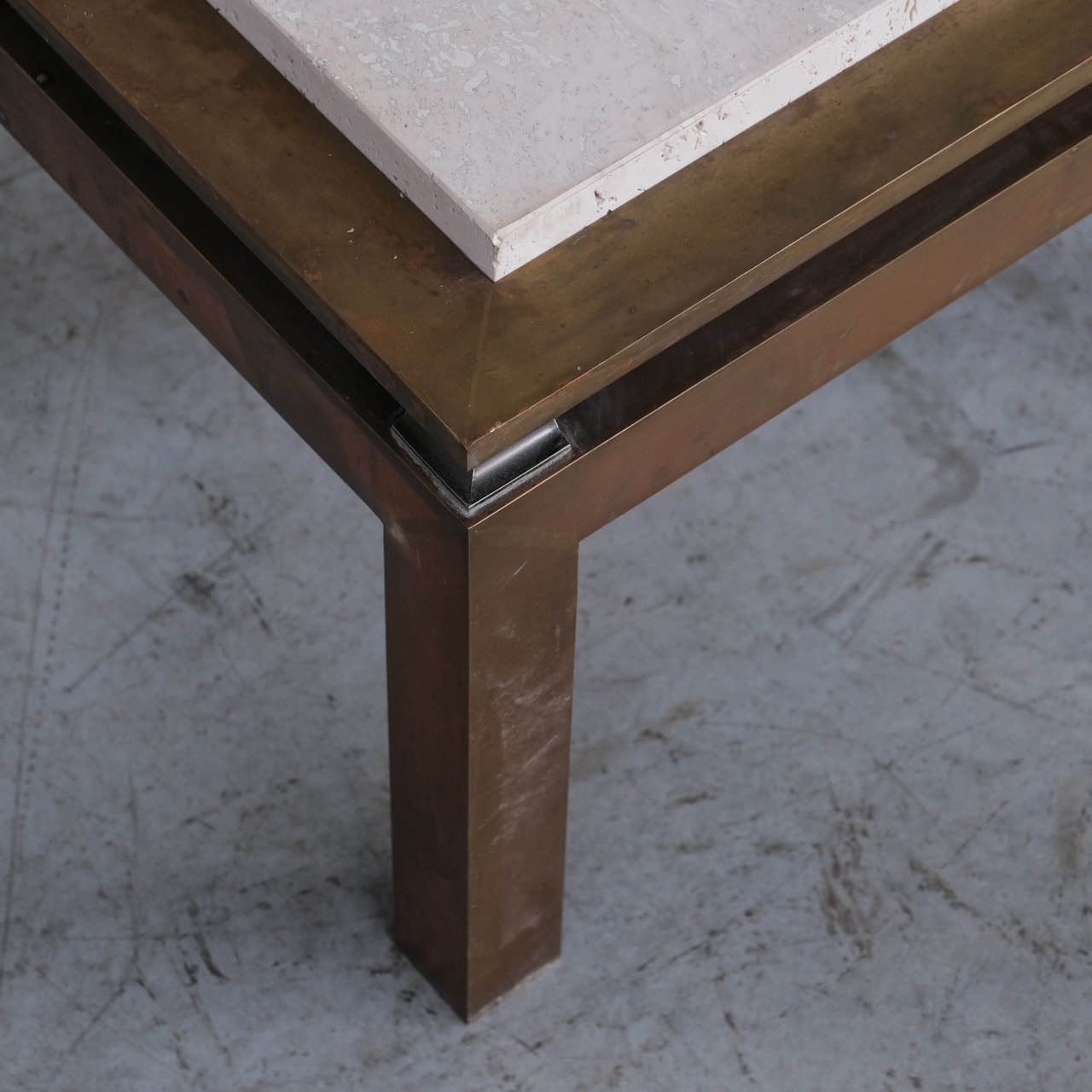 Travertine And Brass Mid Century French Side Or Coffee Table photo Furniture