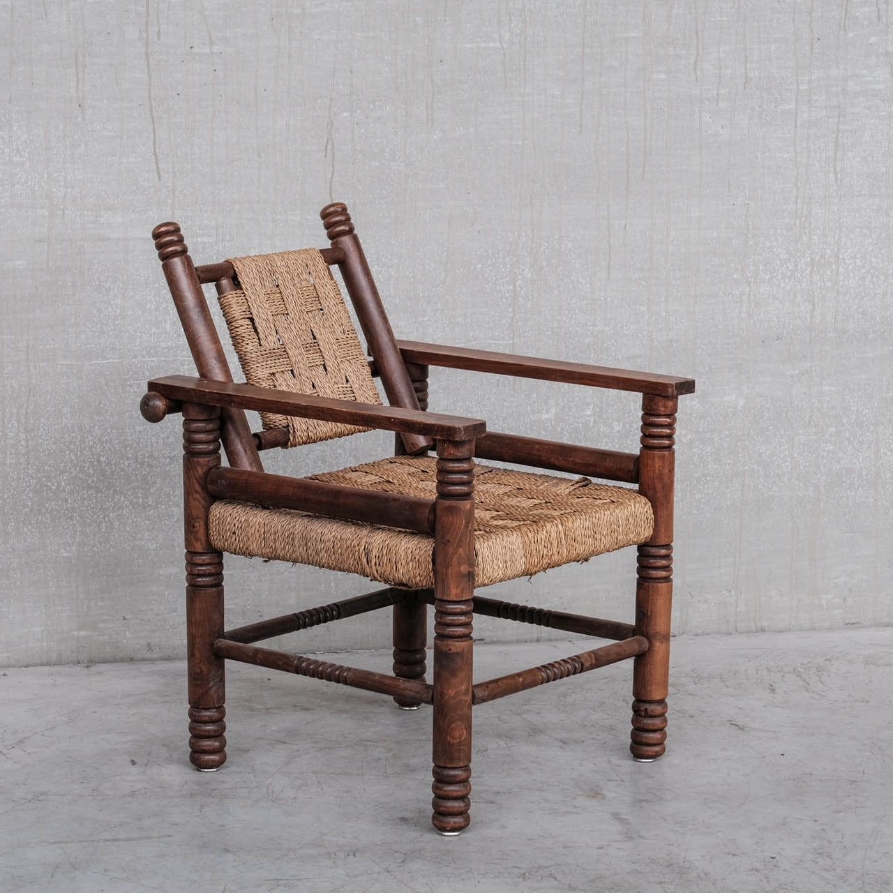 French Art Deco Cord And Oak Armchair Attr. To Charles Dudouyt photo vintage