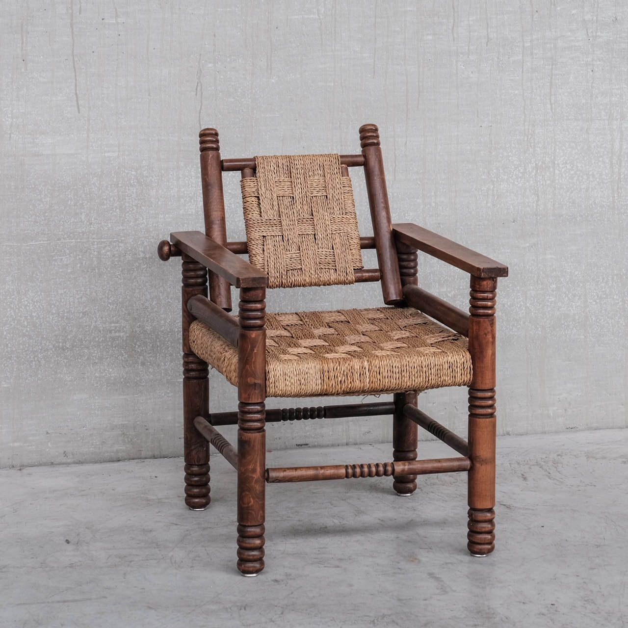 photo furniture French Art Deco Cord And Oak Armchair Attr. To Charles Dudouyt
