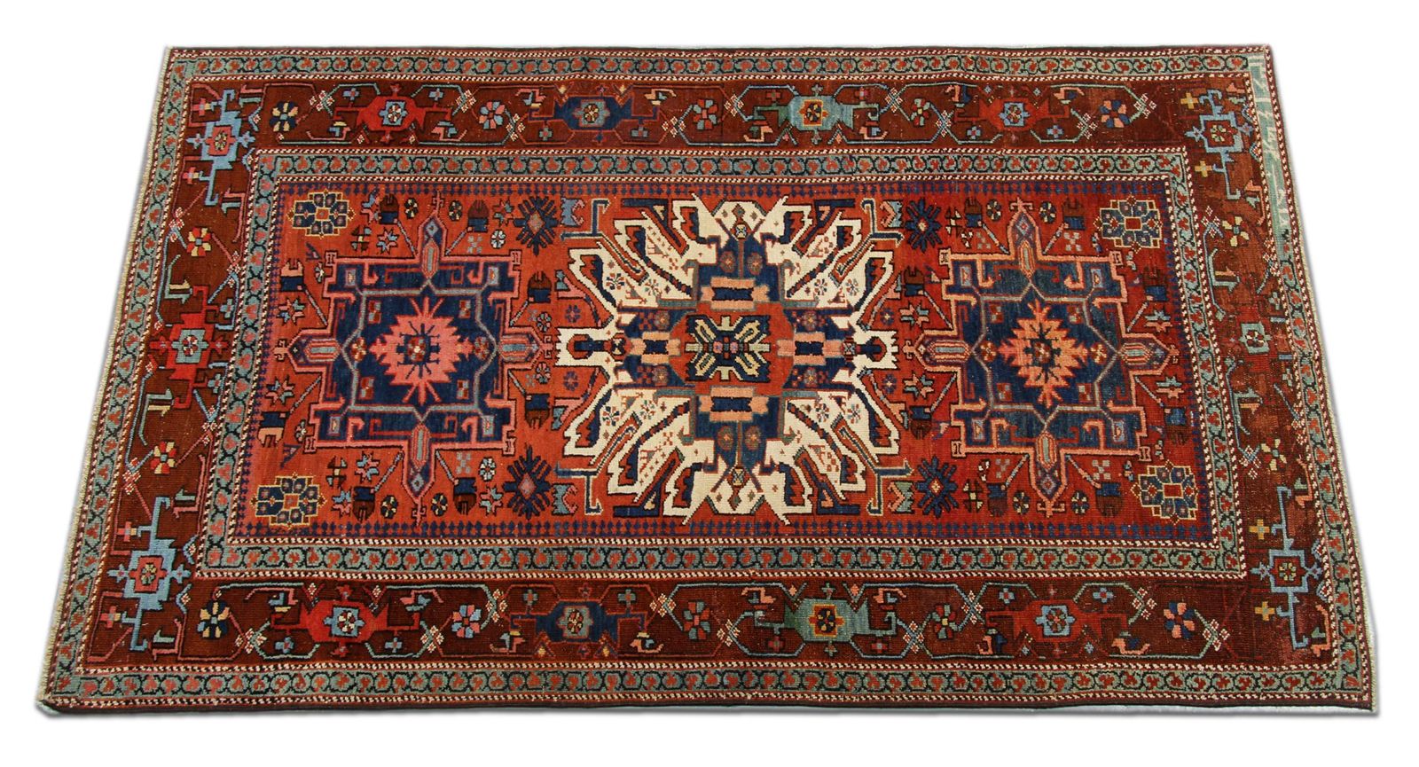 Antique Kazak Rug Handwoven Carpet Rust Geometric Tribal Rug 137x260cm photo vinterior