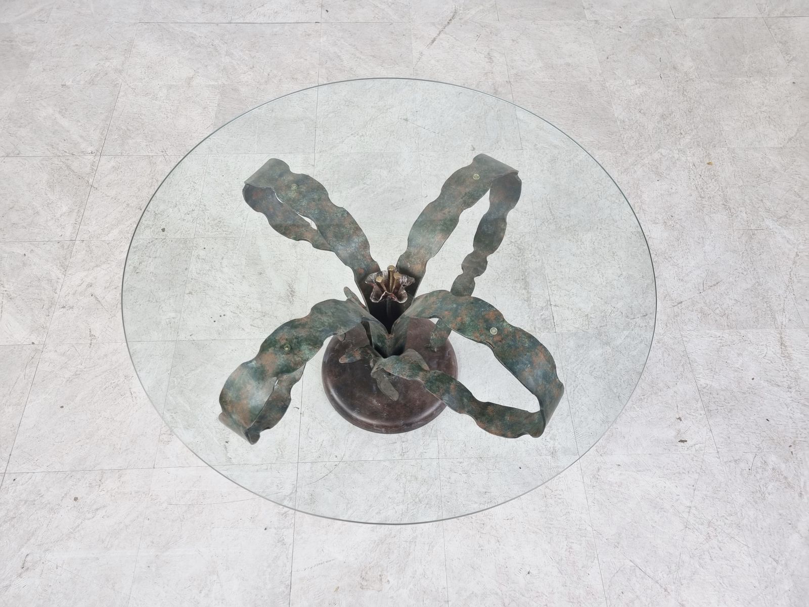 Sculpted Steel Flower Coffee Table, 1970s photo for sale