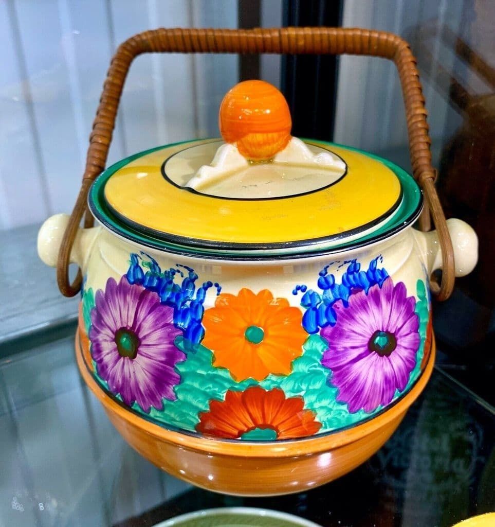 Clarice Cliff Gayday Biscuit Barrel Shape 355 Art Deco Pottery Antique / Bizarre photo Home Decor