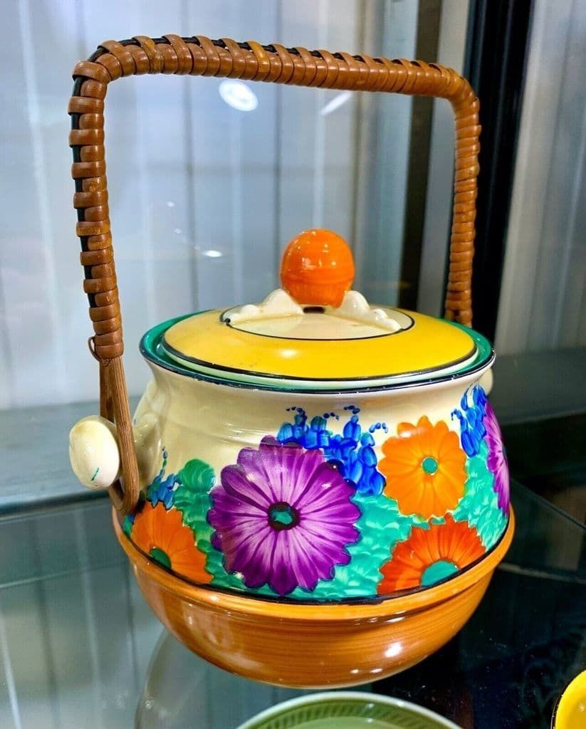 Clarice Cliff Gayday Biscuit Barrel Shape 355 Art Deco Pottery Antique / Bizarre photo vinterior
