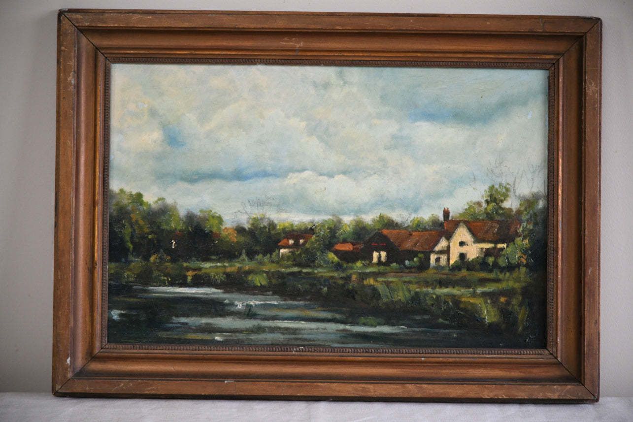 Rural River Landscape Oil Painting photo furniture