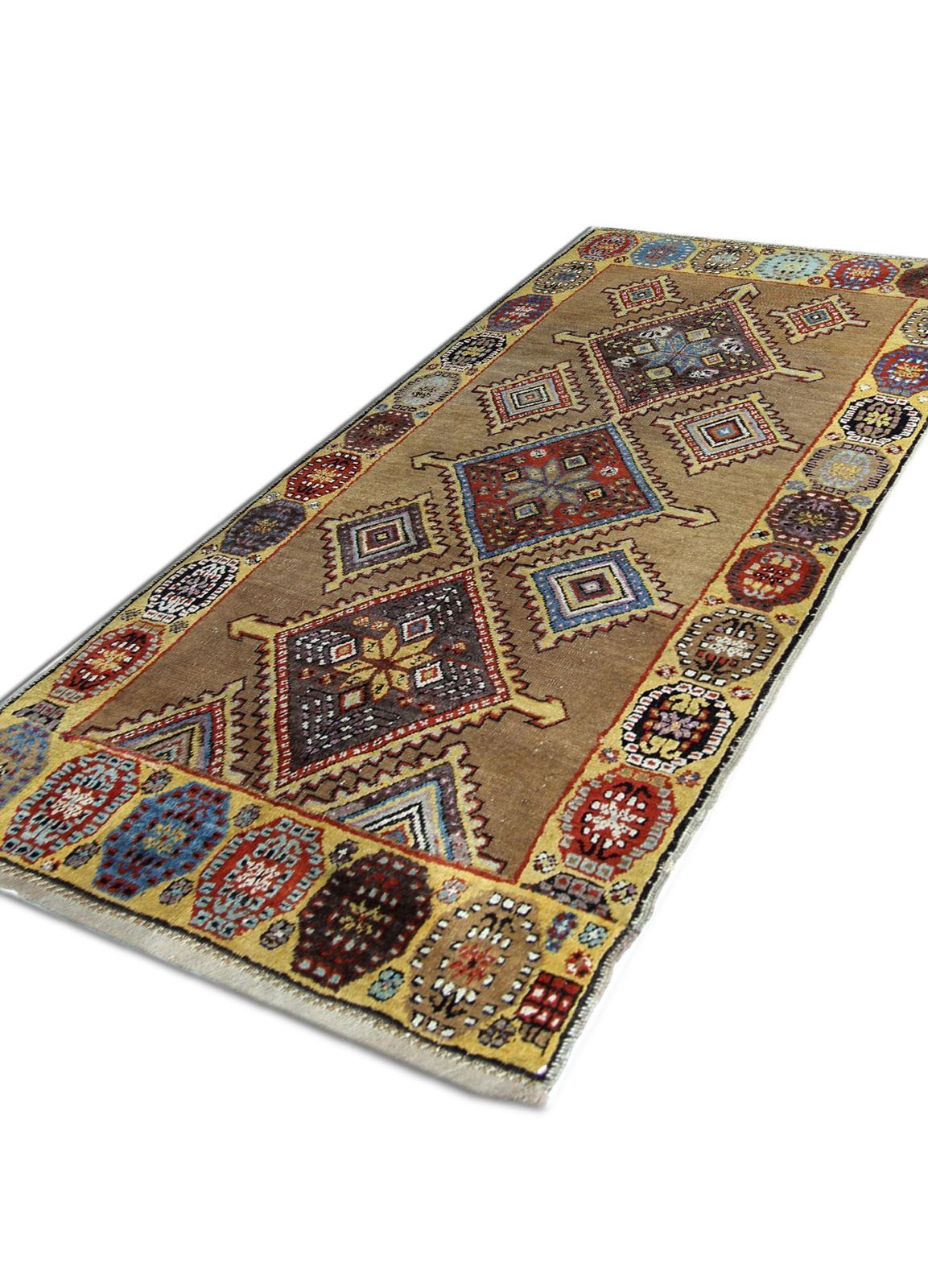 Gold Handmade Carpet Oriental Geometric Rug Tribal Living Room Rug 102x210cm photo 2640.0