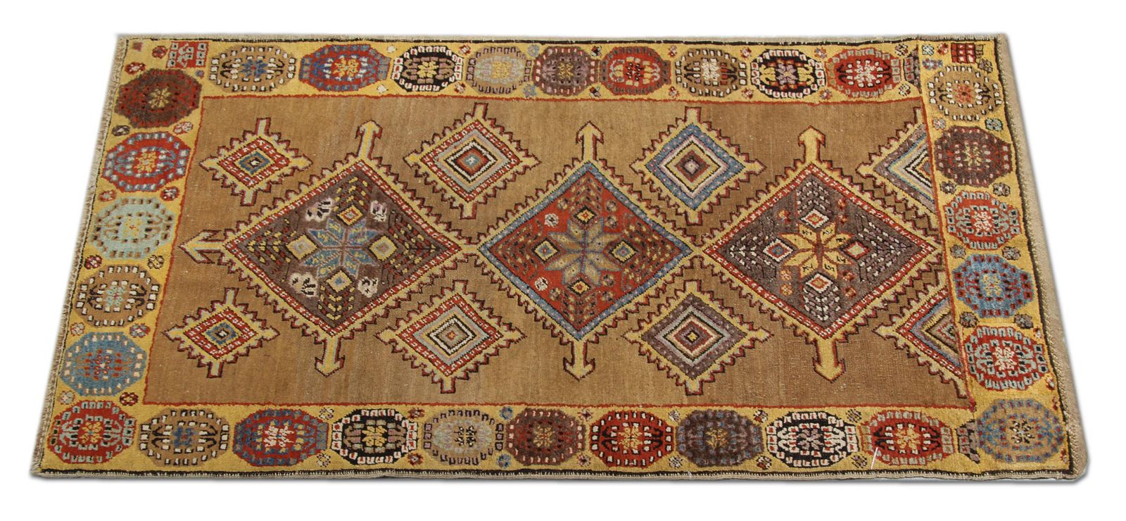 Gold Handmade Carpet Oriental Geometric Rug Tribal Living Room Rug 102x210cm photo vinterior