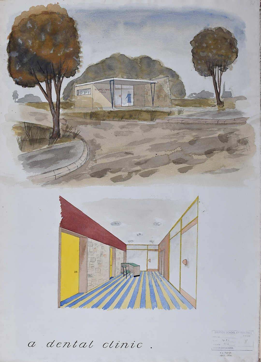 V A Hards Design For Modernist Dental Surgery Architectural Drawing Mid Century Modern C. 1950