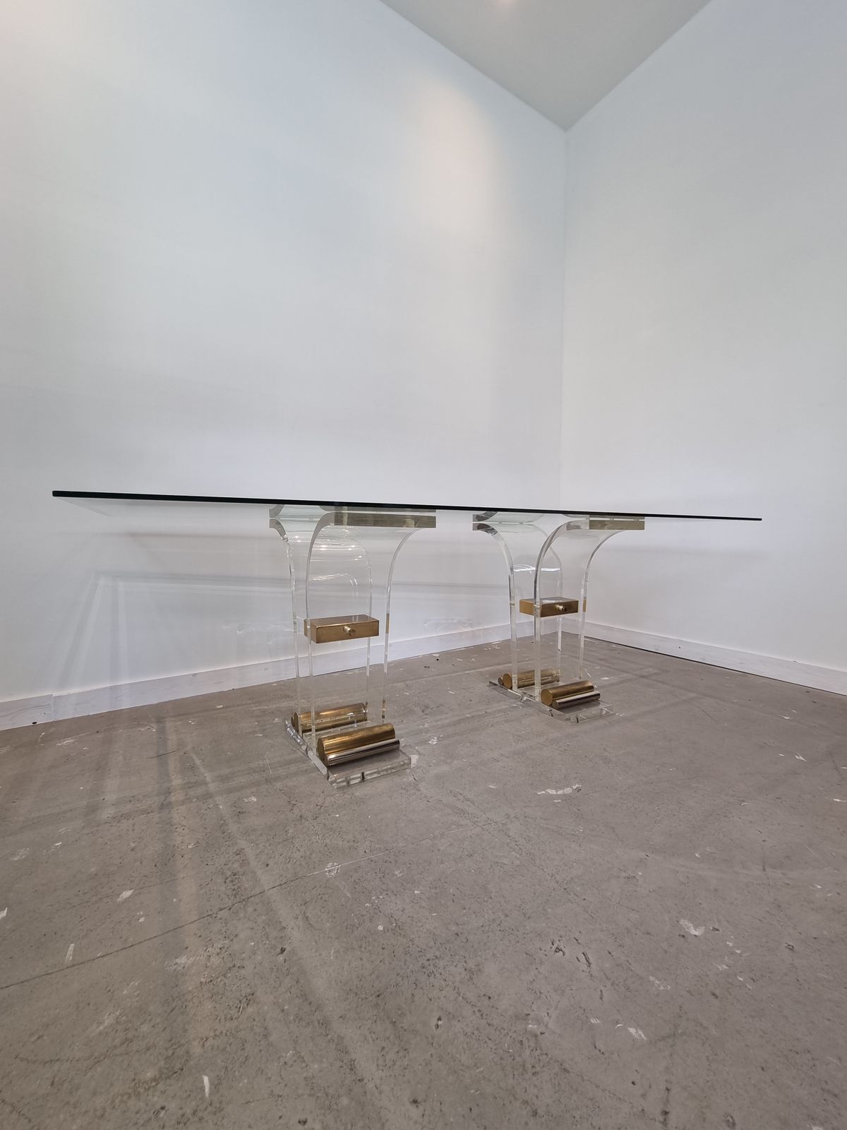 Charles Hollis Jones Messing En Lucite Eettafel photo vintage