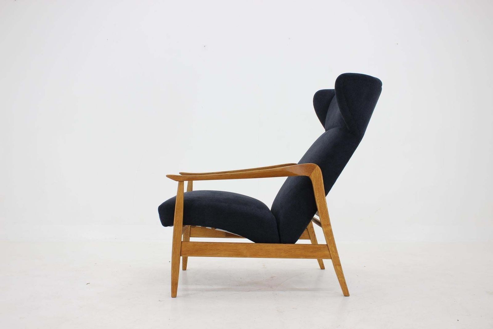 1960s Oak Reclining Wing Chair, Czechoslovakia photo Furniture
