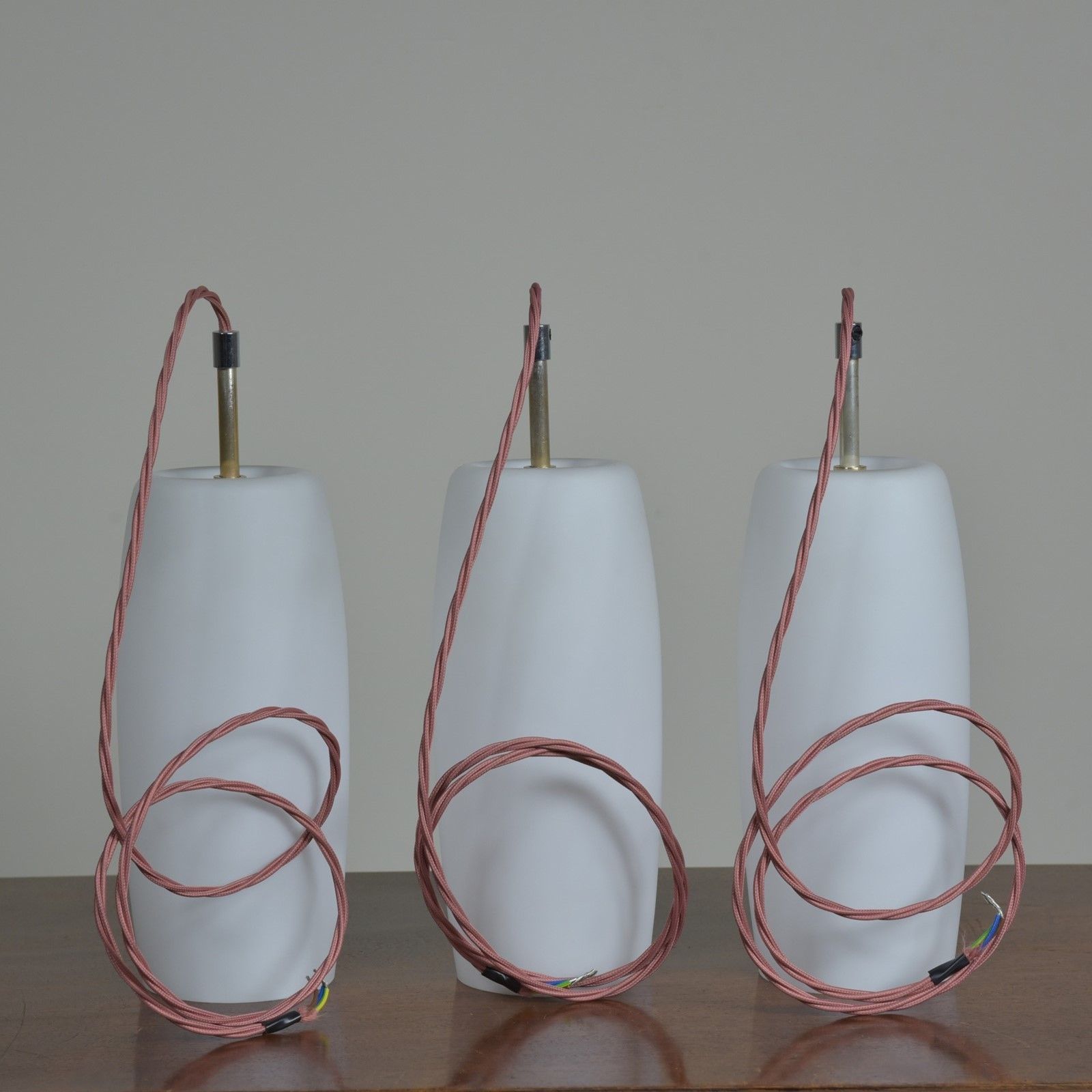 Trio Opal Glass Shades   Silvered Brass Fittings