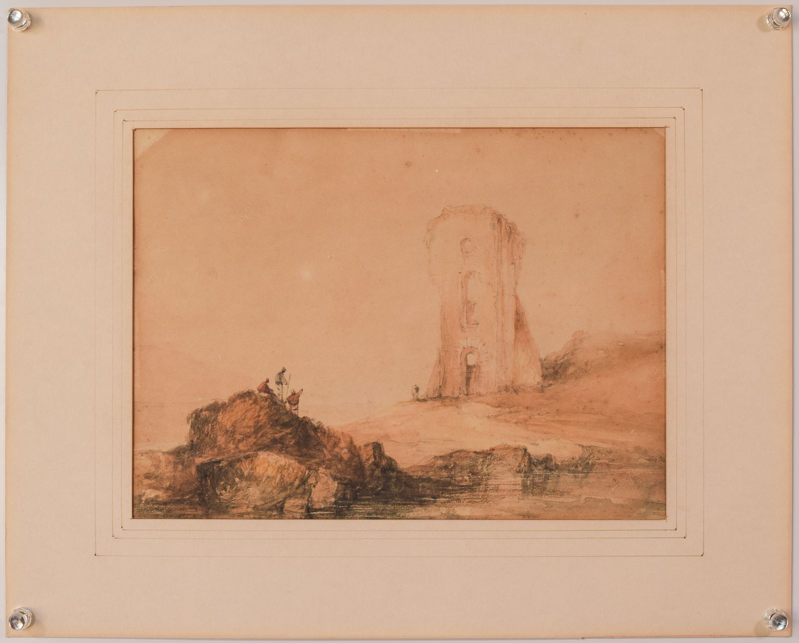 19th Century Watercolour   Figures And Tower photo furniture