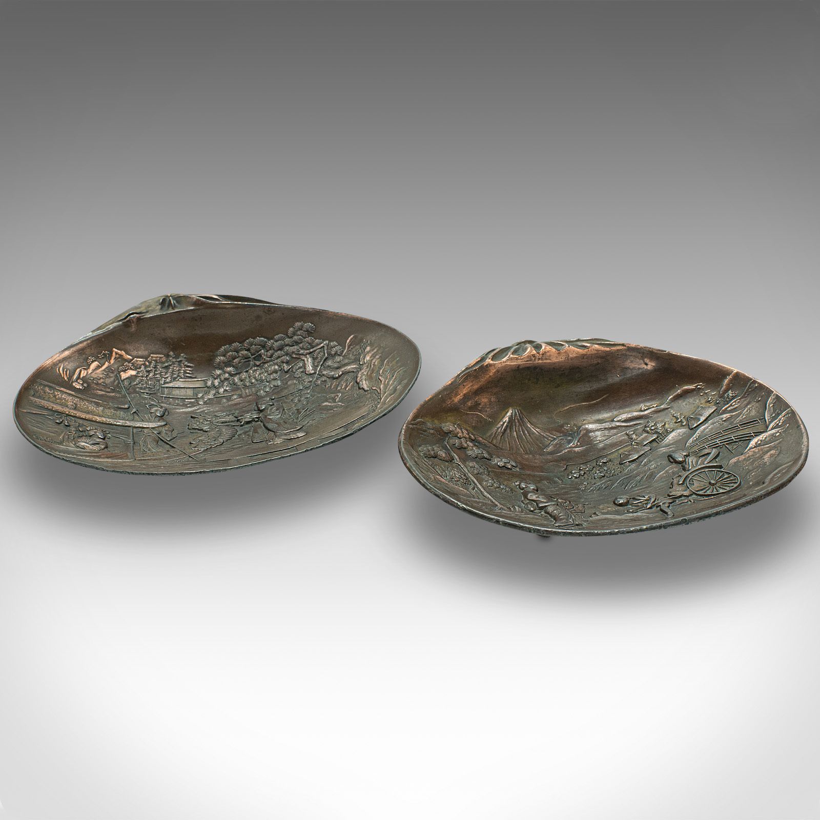 Pair Of Antique Momo Dishes, Japanese, Serving Tray, Meiji, C.1900