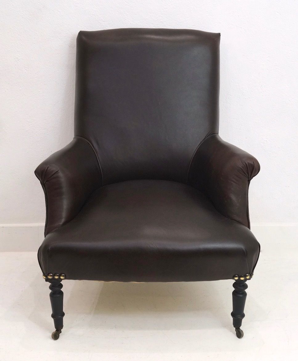 A Handsome Leather Upholstered French Napoleon III Armchair photo furniture