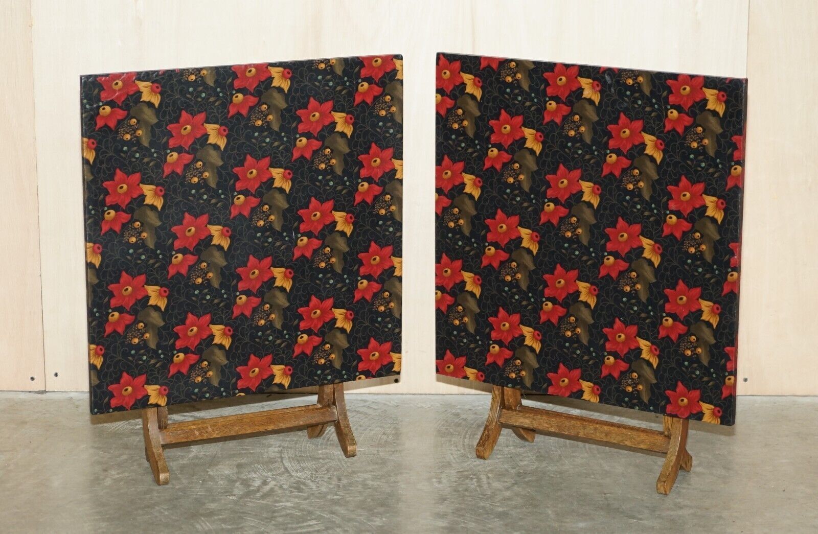 Pair Of Mid Century Modern English Oak Side End Card Wine Games Folding Tables