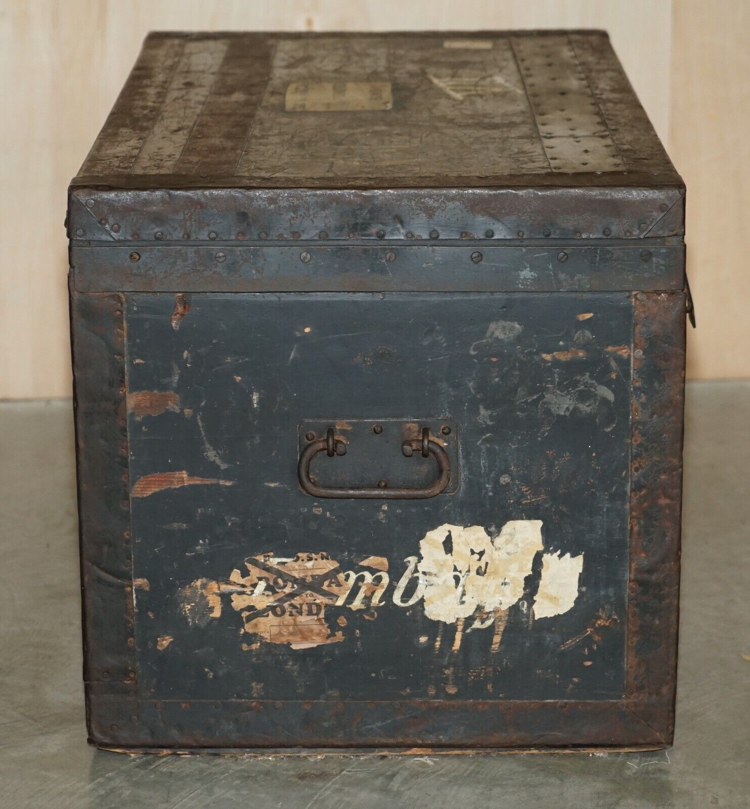Original Antique Fully Stamped Army & Navy Cls Steamer Campaign Trunk Zinc Lined photo buy