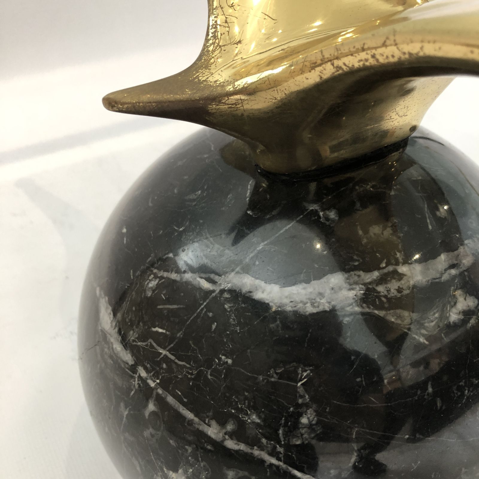 Hollywood Regency Marble Brass Birds Glass Coffee Table 1970s Gold 80s Albatross photo vintage