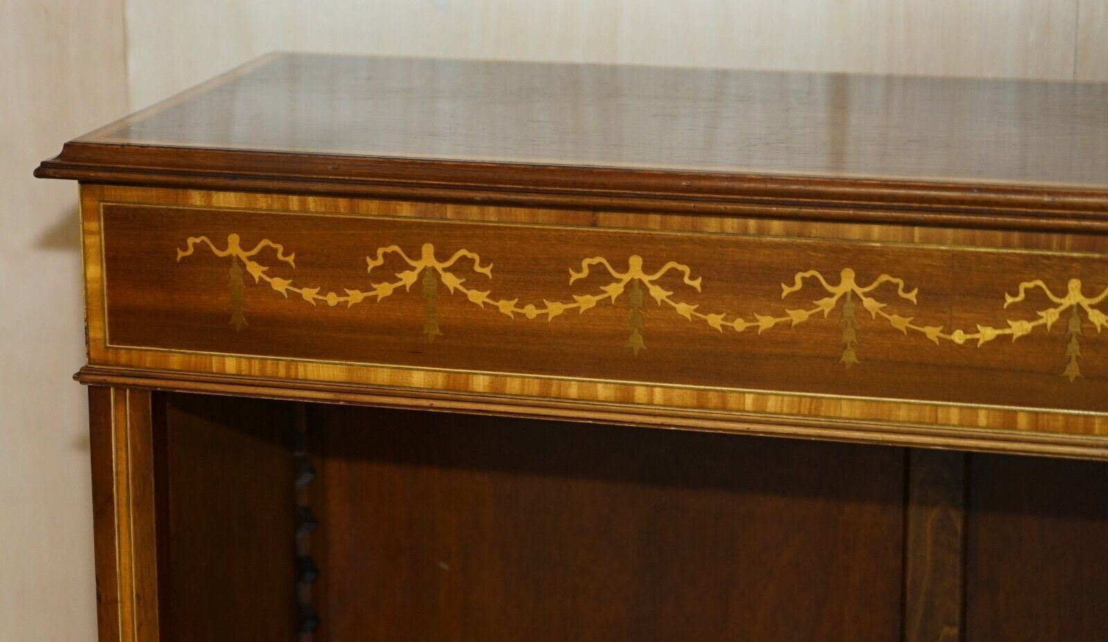 Brights Of Nettlebed Sheraton Burr Elm Walnut Inlay Dwarf Library Open Bookcase photo 1350.0