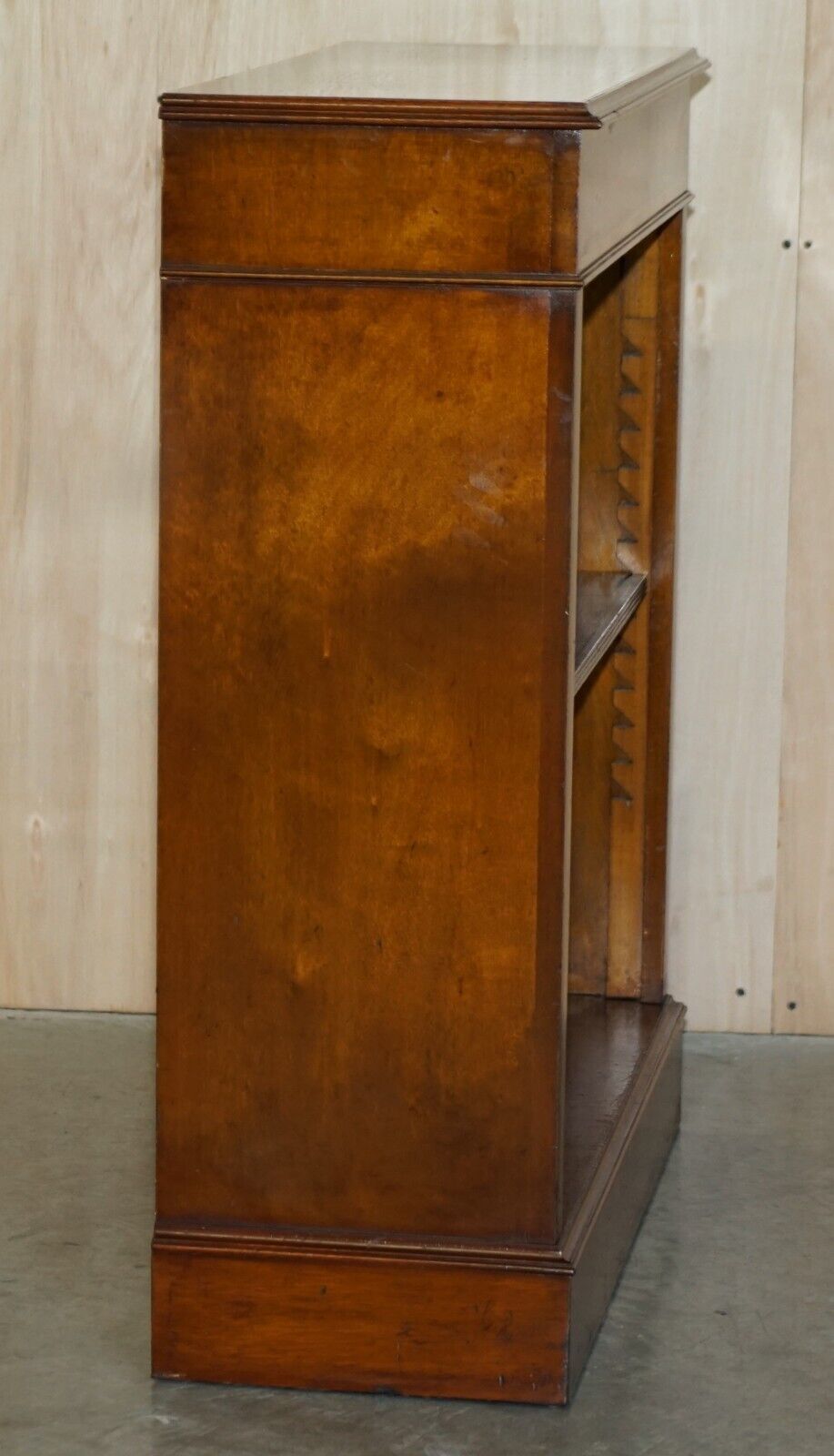 photo for sale Brights Of Nettlebed Sheraton Burr Elm Walnut Inlay Dwarf Library Open Bookcase