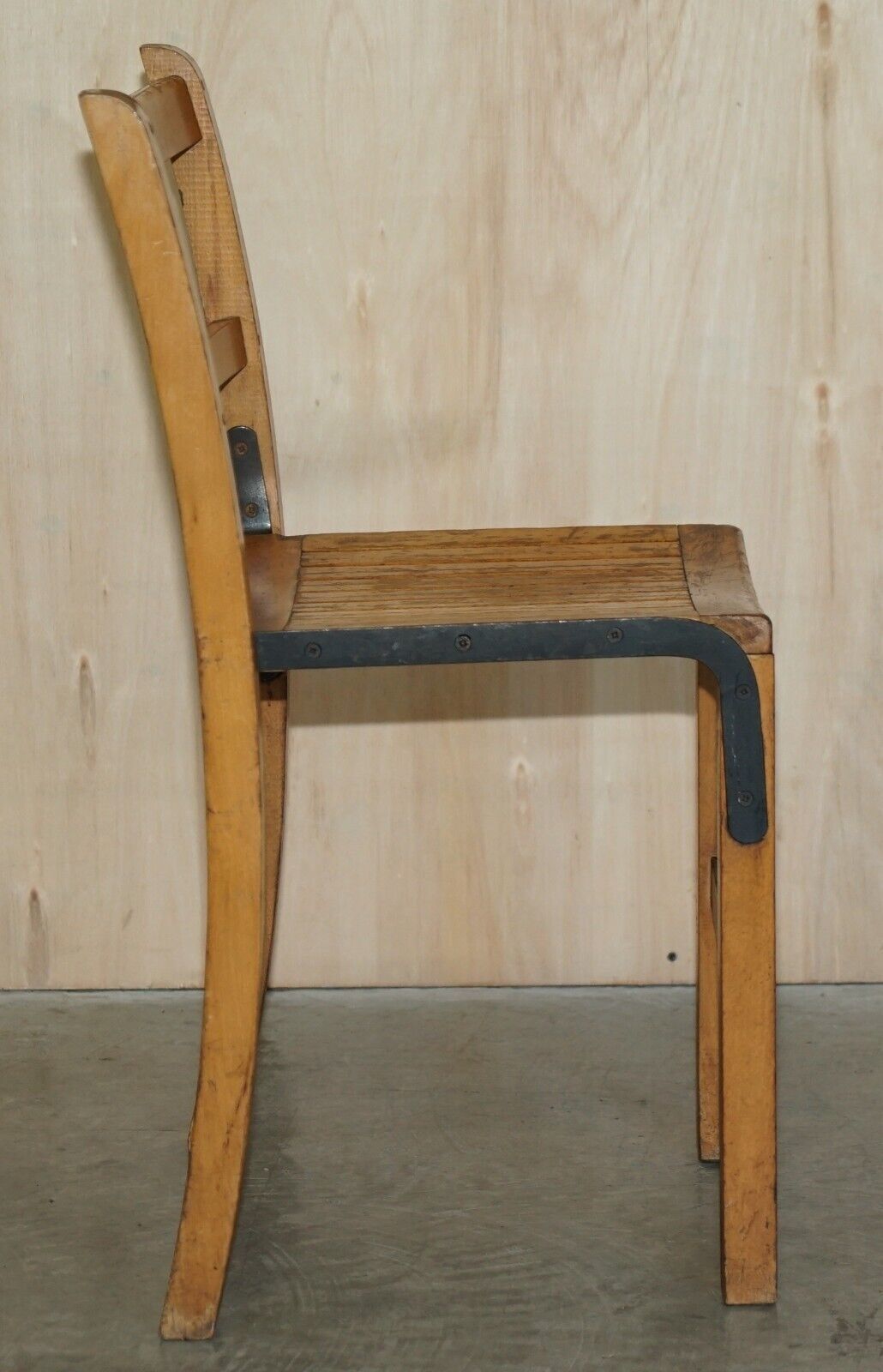 Furniture Nice Vintage Set Of Circa 1930's English Oak Stacking Chairs With Period Finish photo