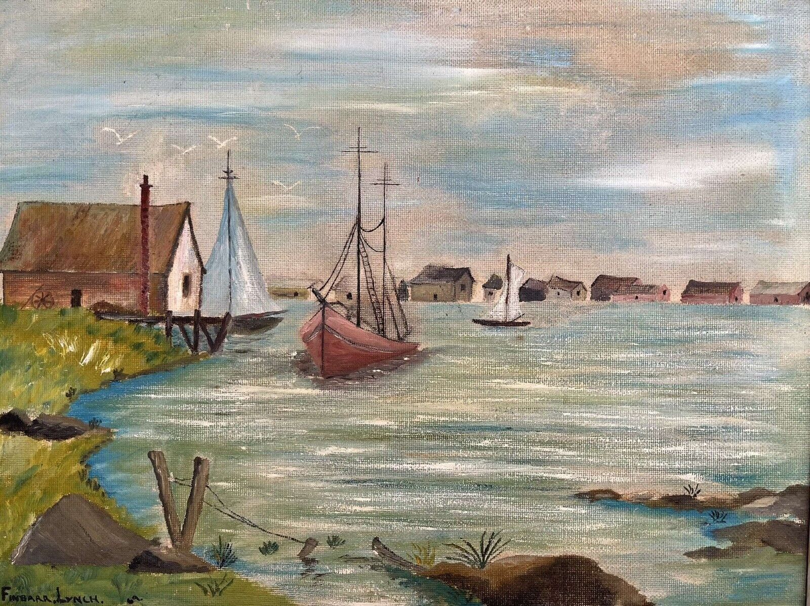 Original Oil Painting By Finbarr Lynch 1969 Scandinavian Coast photo furniture