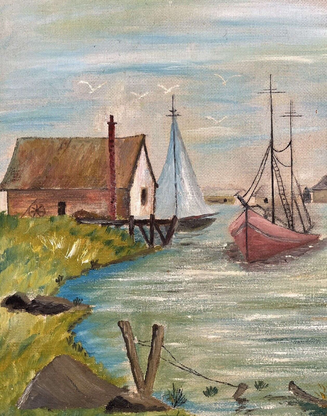 Original Oil Painting By Finbarr Lynch 1969 Scandinavian Coast photo Art