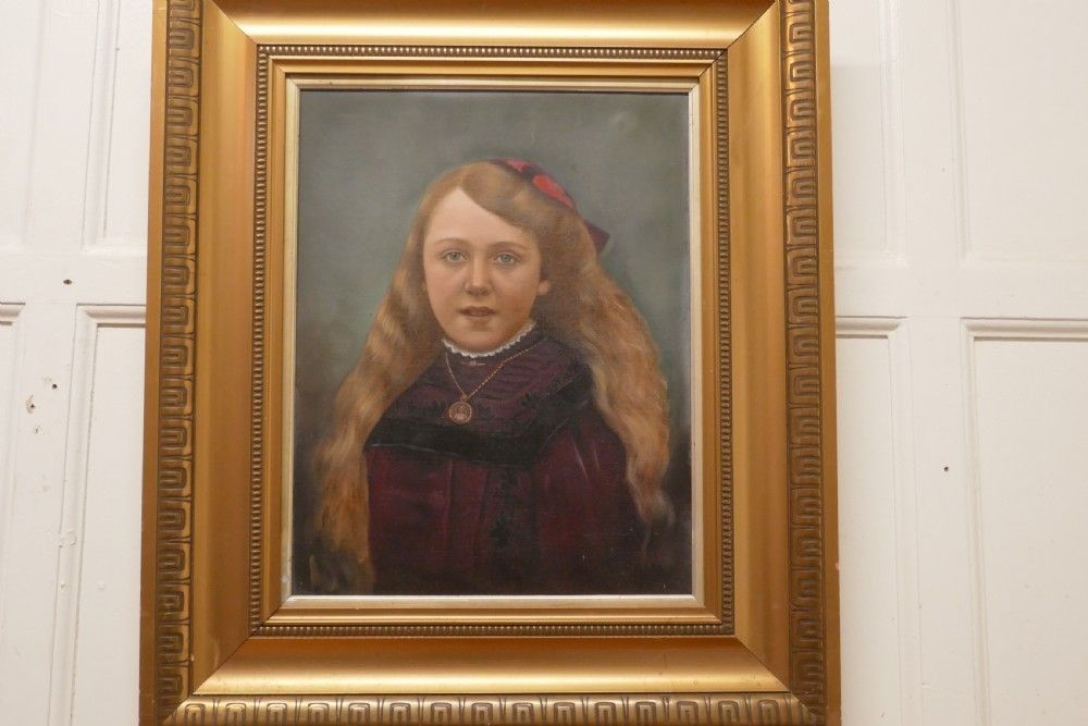 19th Century Oil On Canvas Portrait Of A Young Girl