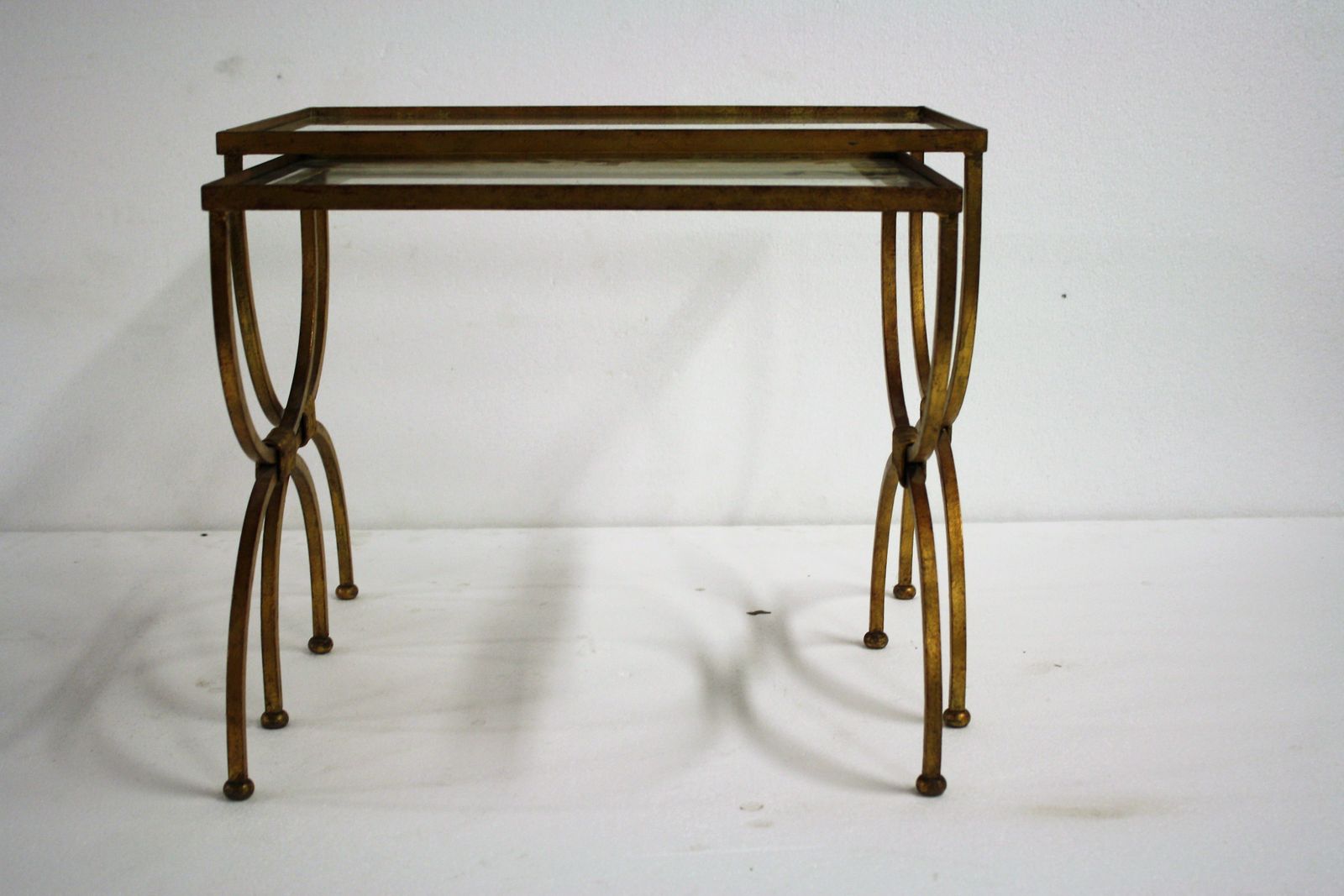 Set Of Gilt Metal Neoclassical Nesting Tables 1960s photo Furniture