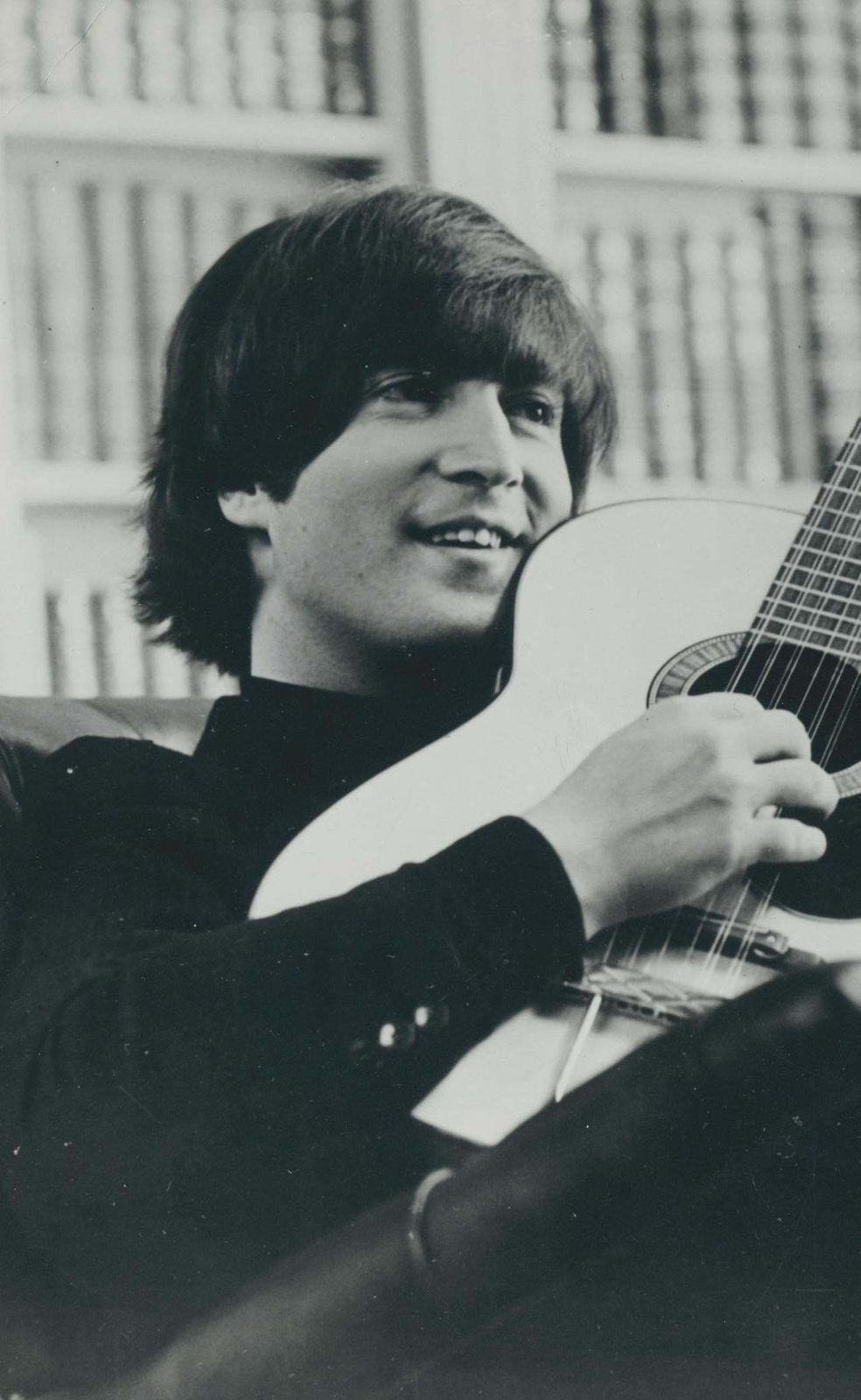 John Lennon, Guitar, Black And White Photography, 1970s, 18,9 X 25,1 Cm photo for sale