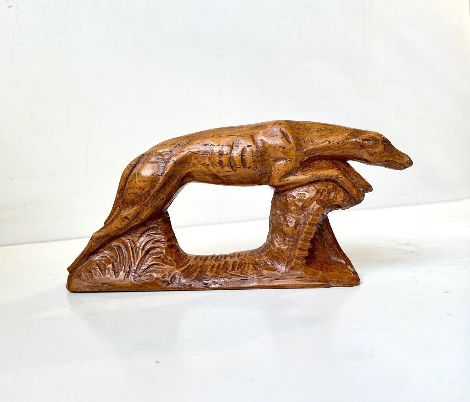 Antique Scandinavian Running Greyhound Hand Carved In Oak photo furniture