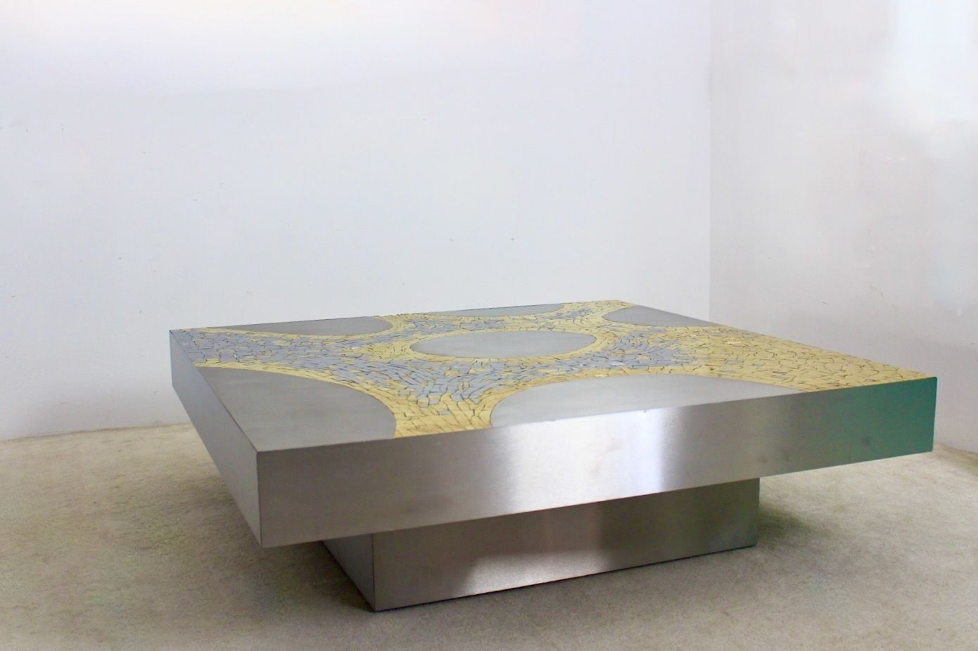 photo furniture Stainless Steel And Brass Coffee Table By Jean Claude Dresse