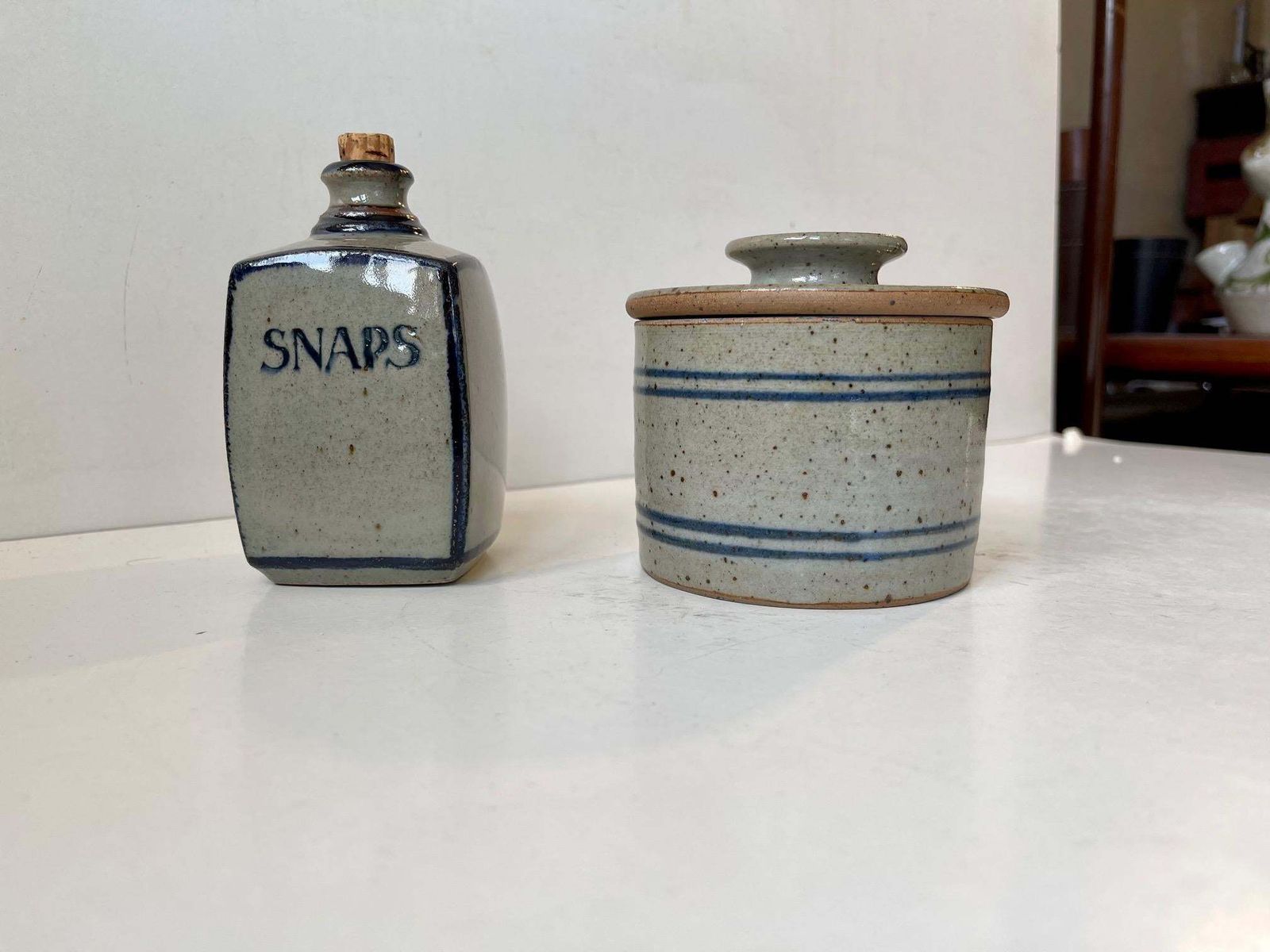 Knabstrup Lidded Jar & Decanter In Glazed Stoneware, Danish, 1970s photo furniture