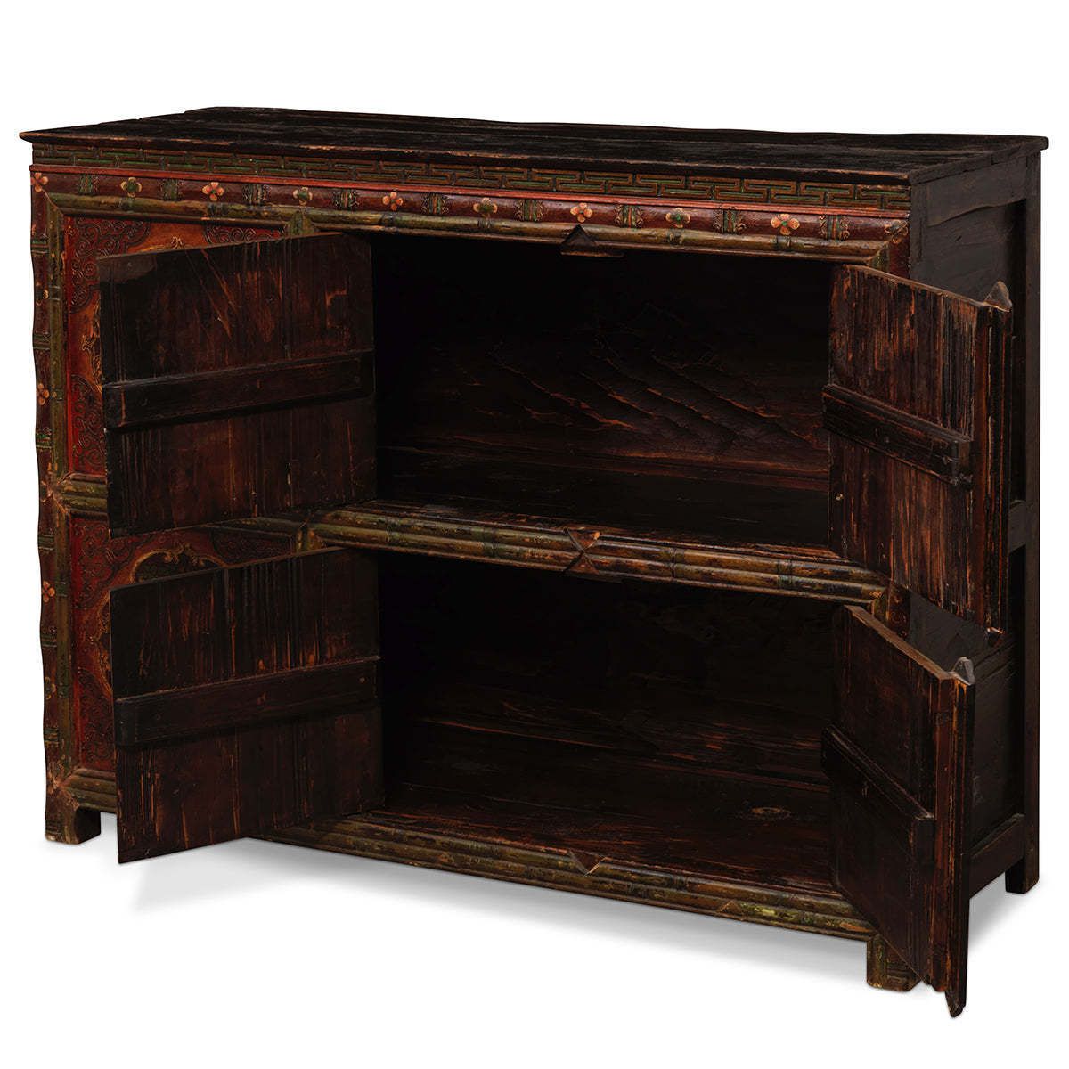 Pair Of Antique Tibetan Painted Cabinets photo vintage