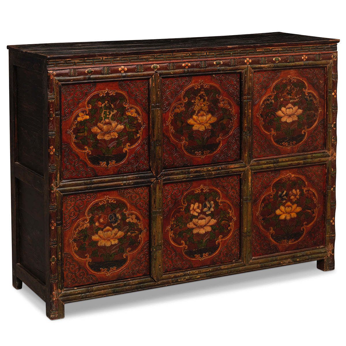 photo vintage Pair Of Antique Tibetan Painted Cabinets