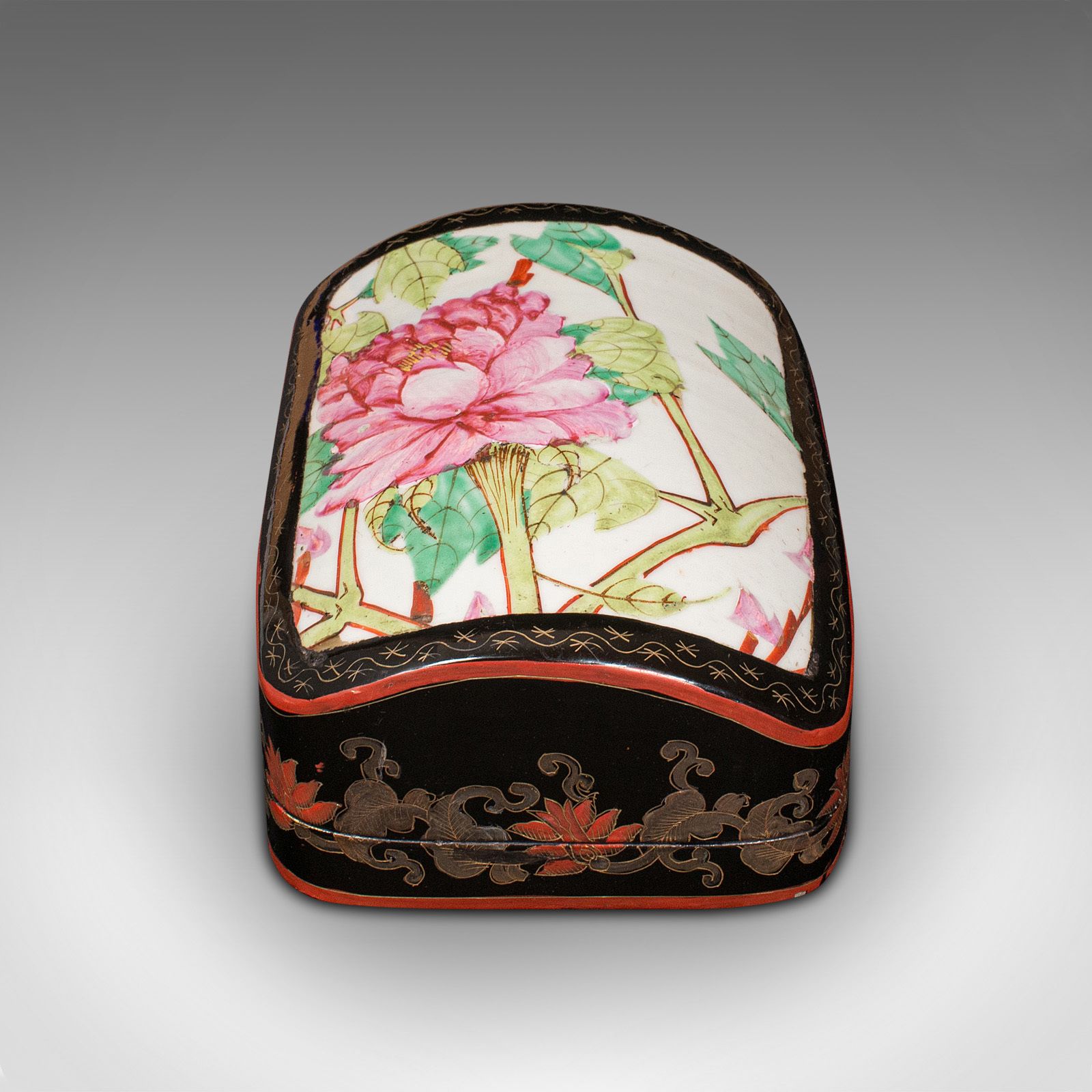 Vintage Dome Top Box, Japanned, Trinket, Jewellery Case photo for sale
